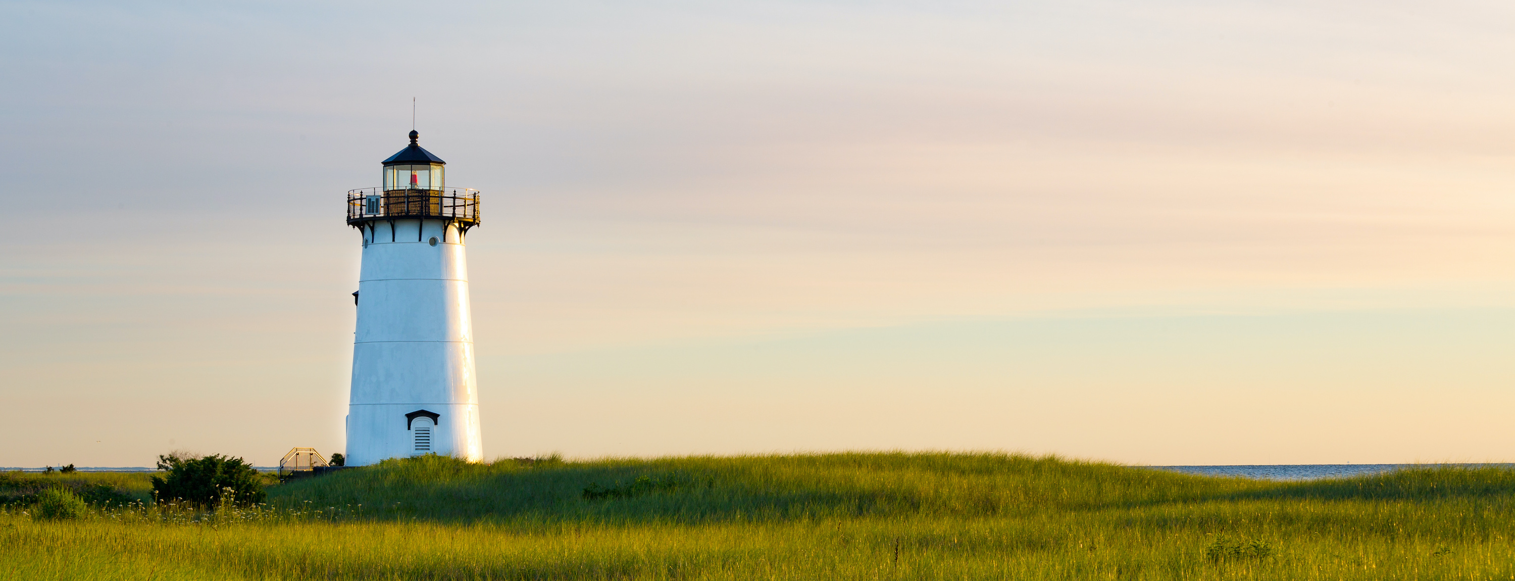 Edgartown lighthouse - white with grasses in foreground